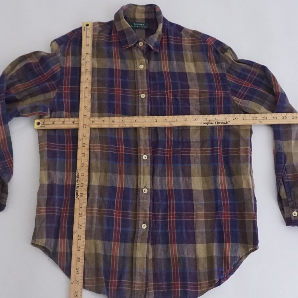 Lauren Ralph Lauren Purple Maroon Plaid Linen Blend Button Up Shirt M - Picture 4 of 12